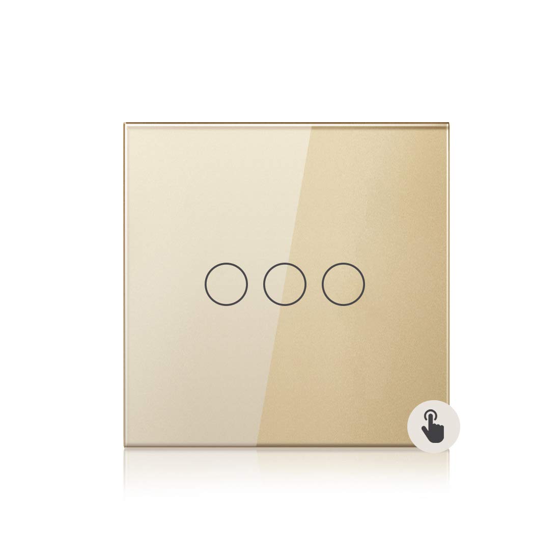 Sardini Home Oro Gold Tempered Glass UK Touch Screen Single Wall Light Switch – 3 Gang 1 Way with Responsive LED On/Off Indicator