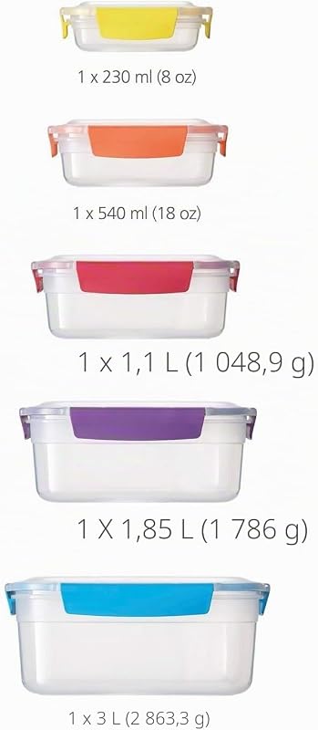 Nest Lock Set 5 Boîtes Alimentaires en Plastique, Boîte Repas, Conservation Alimentaire, Rangement et Organisation de Cuisine, Multicolore
