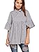 SheIn Women's Striped Ruffle Half Sleeve Collared Blouse Top Medium Black