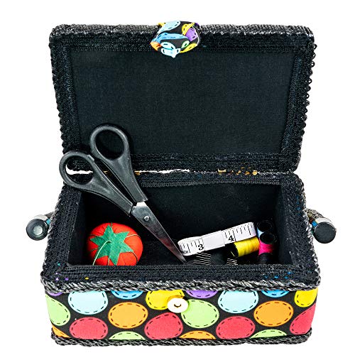 SINGER 07272 Polka Dot Small Sewing Basket with Sewing Kit Accessories