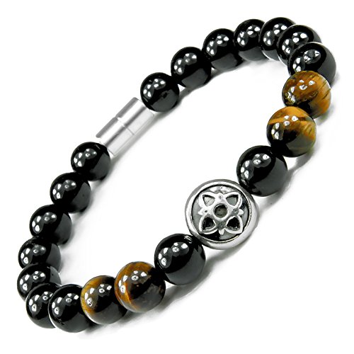 ONE ION Gold Nero Power Bracelet - Tourmaline and Tiger Eye - Permanent Magnets - 3 Sizes (8.25 Inches)