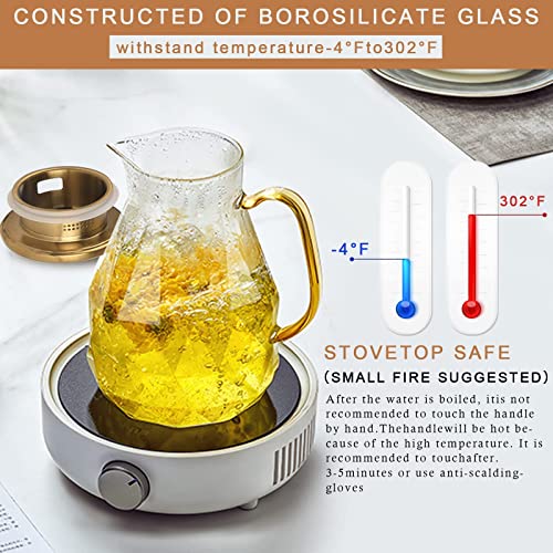 Yirilan Glass Pitcher,74oz/2.2 Liter Water Pitcher with Lid,Carafes