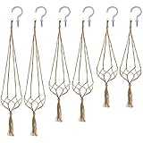 BESTTOYHOME Macrame Plant Hanger Holder -6 Pack Handmade Indoor Outdoor Hanging Planter Basket Rope Holder 3 Sizes with 6 PCS Ceiling Hooks Indoor Hanging Planter Holder