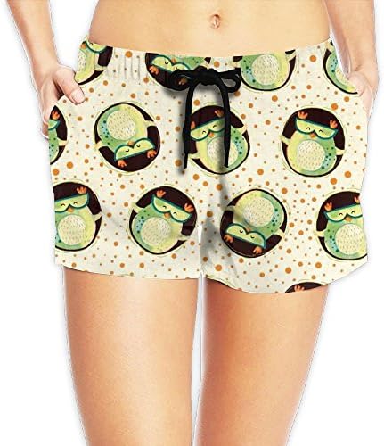 Wonders Owls In Circles Cream Women Color Fashion Swim Trunks Quick Dry Board Shorts Pants Pocket