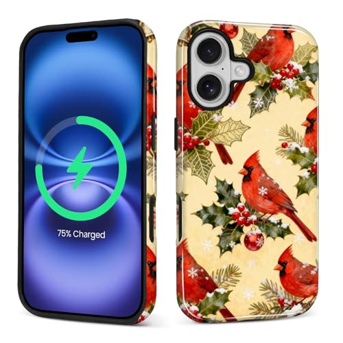 Zeggi Case for iPhone 16(Compatible with MagSafe), Soft TPU+Hard Acrylic 2-in-1 Glossy Phone Cover for Men/Women,Shockproof Protective Case Compatible with iPhone 16 Christmas Cardinal at Amazon
