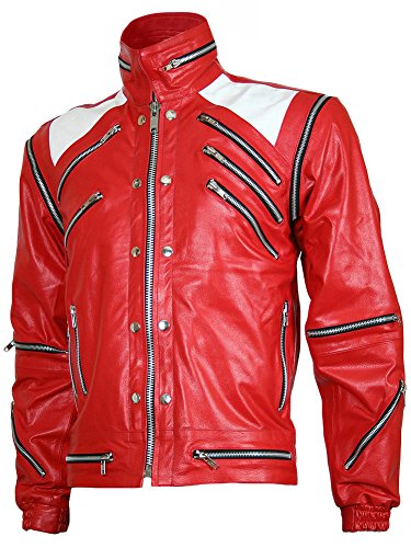 LJS Multi Zipper MJ Beat It Red Leather Biker Jacket