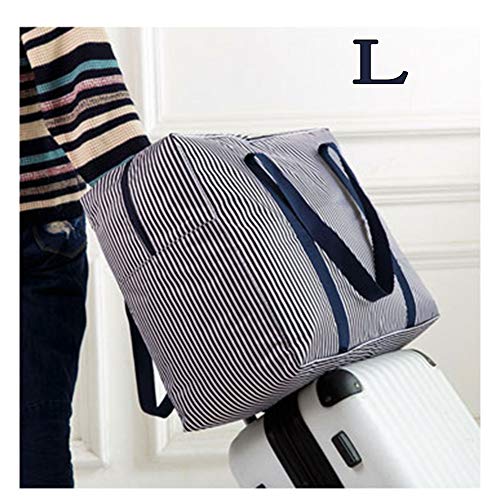 Foldable Travel Bag Waterproof Travel Duffel Bag,Women Ladies Man Canvas Weekender Bag Overnight Carry-on Tote Duffel in Trolley Handle (Bule - L)