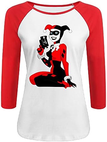 MRNG Women's Harley Quinn Arkham Asylum Harley Bat 3/4 Sleeves Baseball T-shirt Red S