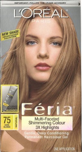L'Oreal - Feria-Multi-Faceted Shimmering colour 3X Highlights -Gentle Deep Conditioning Permanent Haircolur Gel = one application- No. 75 Dark Blonde -Natural