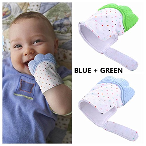 Teething Mitten, Petforu 1 Pair /2pcs Baby Self-soothing Teether Crawling Protective Gloves for Toddlers FDA Approved BPA Free