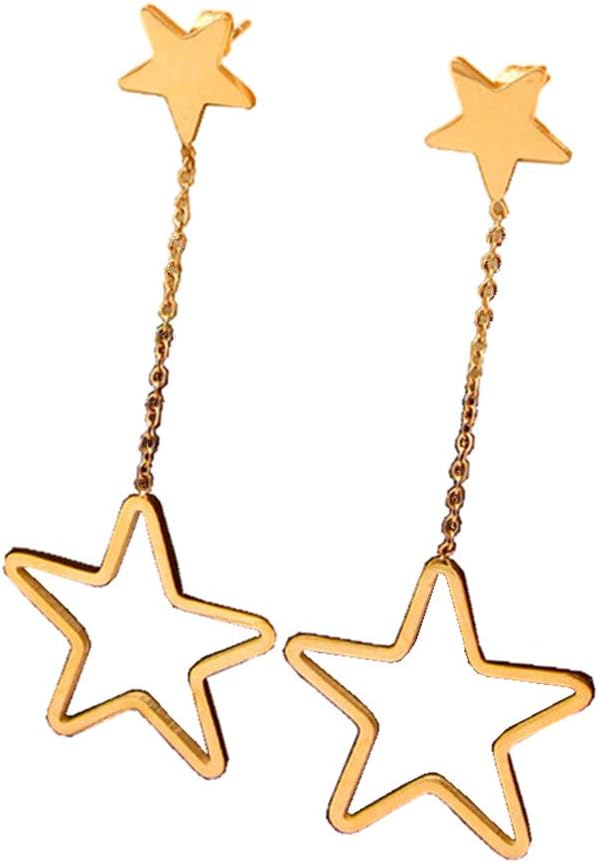 Titanium Steel Rose Gold Plated Shining Lucky Star Tassel Tiny Dot Ear Stud Dangle Earrings
