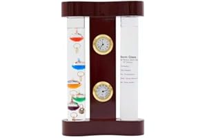JINGYUE Analog Weather Station with Glass Galileo Thermometer Fitzroy Storm Glass Precision Quartz Clock and Analog Hygrometer Gift for Family or Friends Present Home, Office Indoor Décor (7" x 4.3")