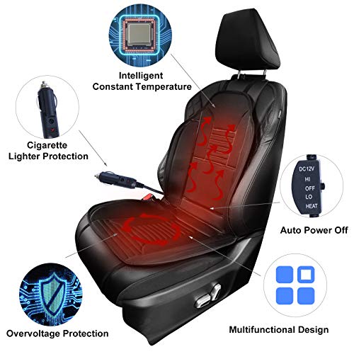 YUESUO Heated Car Seat Cushion, 12V Car Heated Cover with 3 Levels Switch Temperature Controller, Quick Car Seat Warmer Perfect for Car, Home, and Office Chair