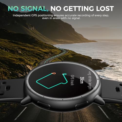 GPS Smart Watch for Men, 1.32" AMOLED Display, 5ATM Waterproof, Fitness Tracker with Bluetooth Calls, 110 Sports Modes, Compass, Barometer, Heart Rate/SpO2/Stress/Sleep Monitor, Android iOS 42mm Black