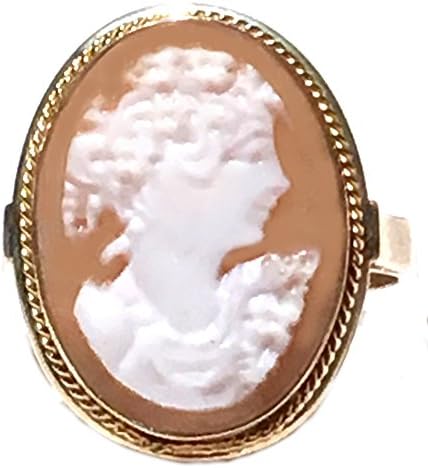 Ring Cameo Italian Master Carved, Princess Portrait Sterling Silver 18k Gold Overlay Size 7.5