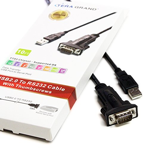 Tera Grand Premium USB 2.0 to RS232 Serial DB9 10 Ft. Adapter Cable - Supports Windows 10, 8, 7, Vista, XP, 2000, 98, Linux and Mac - Built with FTDI Chipset and Thumbscrews