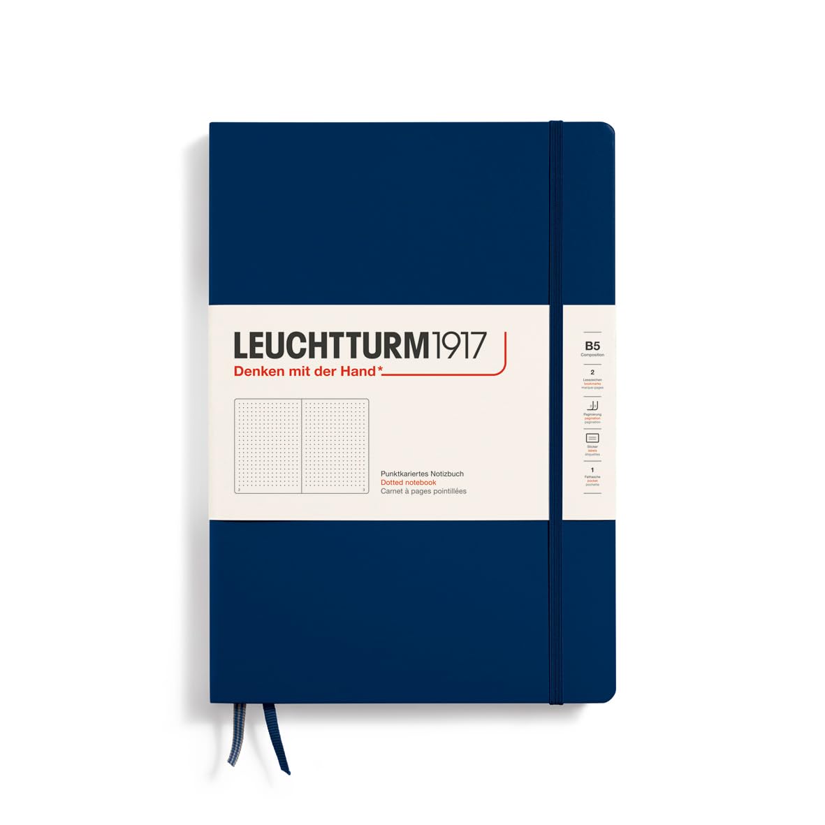 LEUCHTTURM1917 366178 Notebook Composition (B5), Hardcover, 219 Numbered Pages, Navy, Dotted