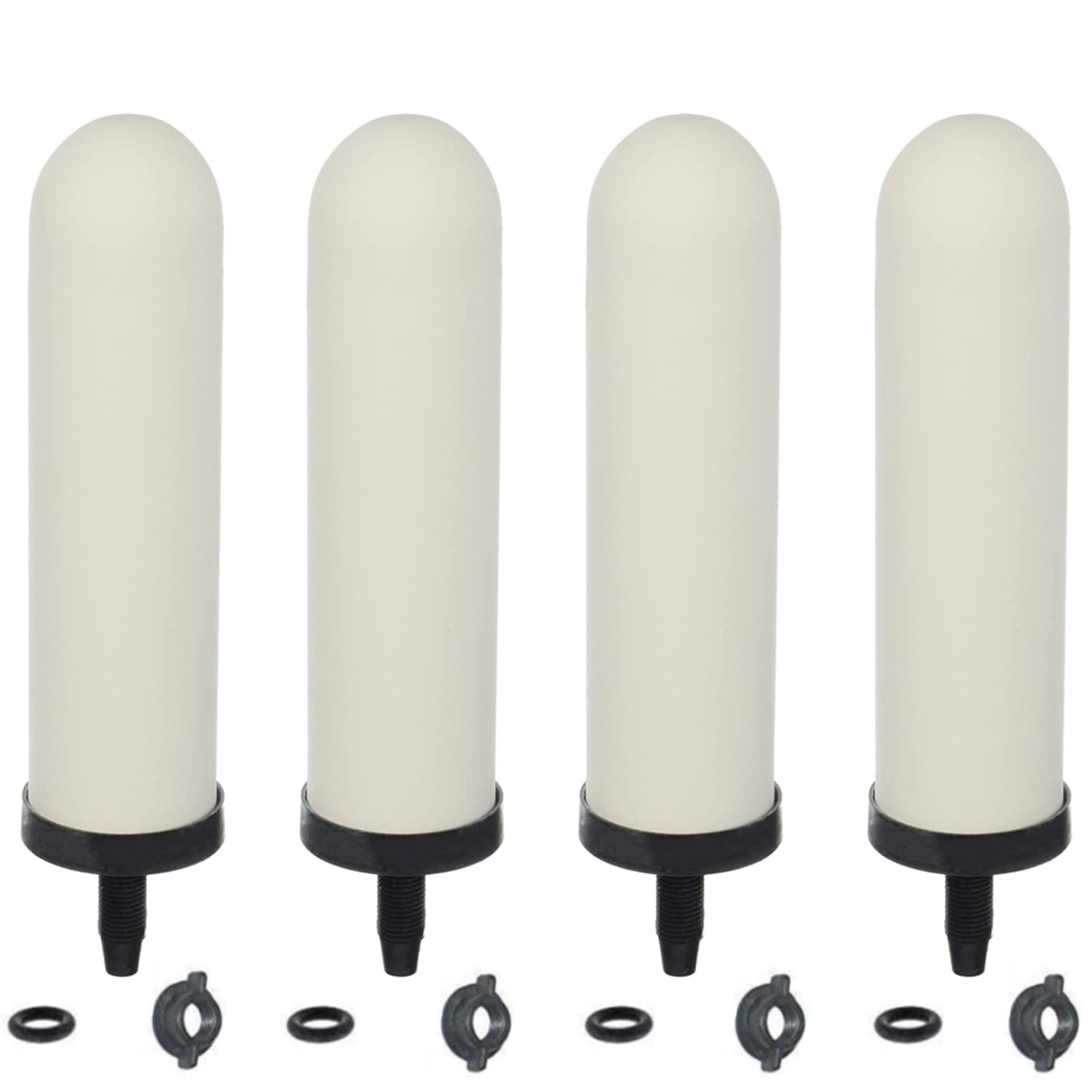 HUINING 4-Piece 7-Inch Replacement Ceramic Filter Candle with Activated Carbon for Countertop or Water Pitcher Gravity Water Filter Systems — image 1