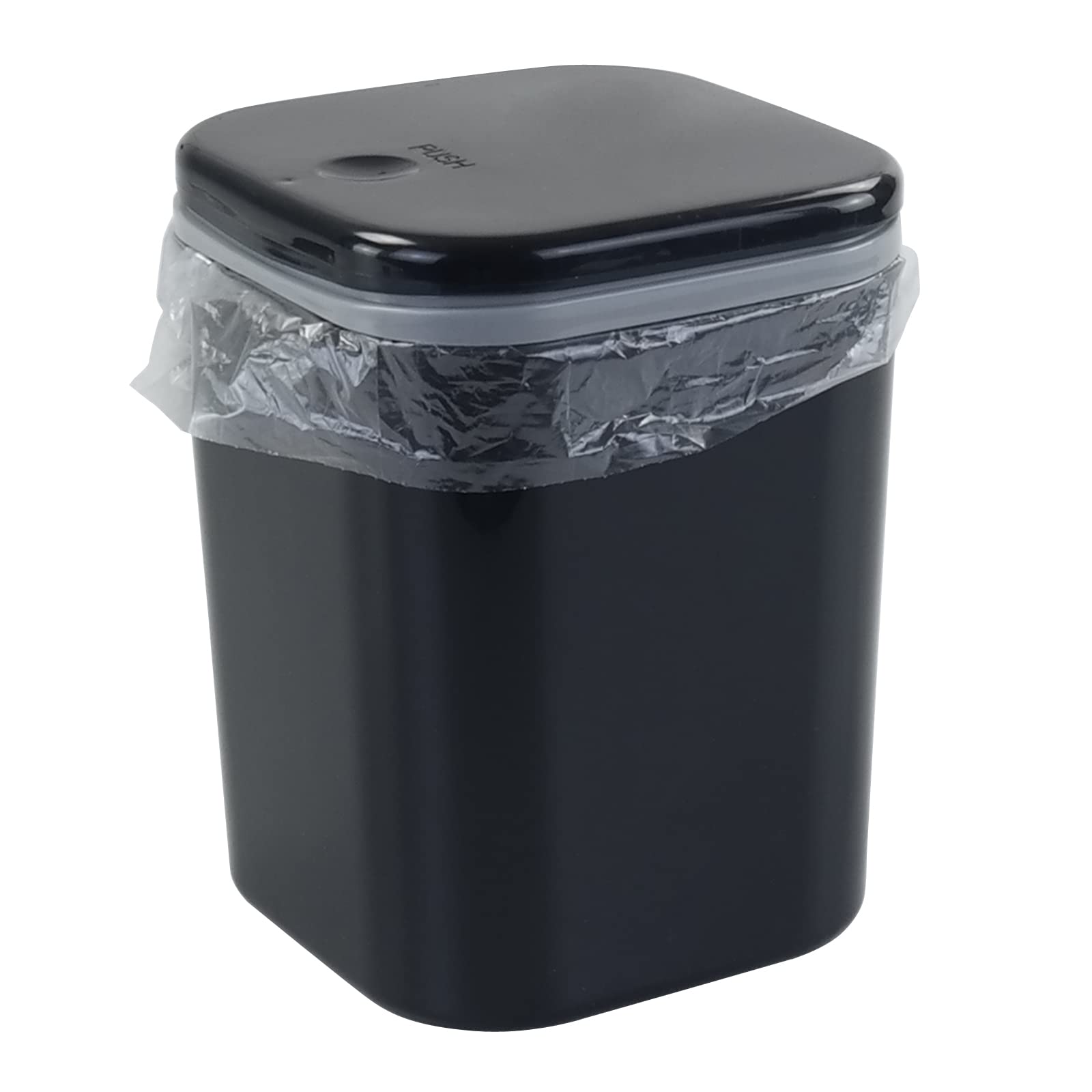 Yuright 2L Mini Desktop Trash Bin with Push-button Lid, Black