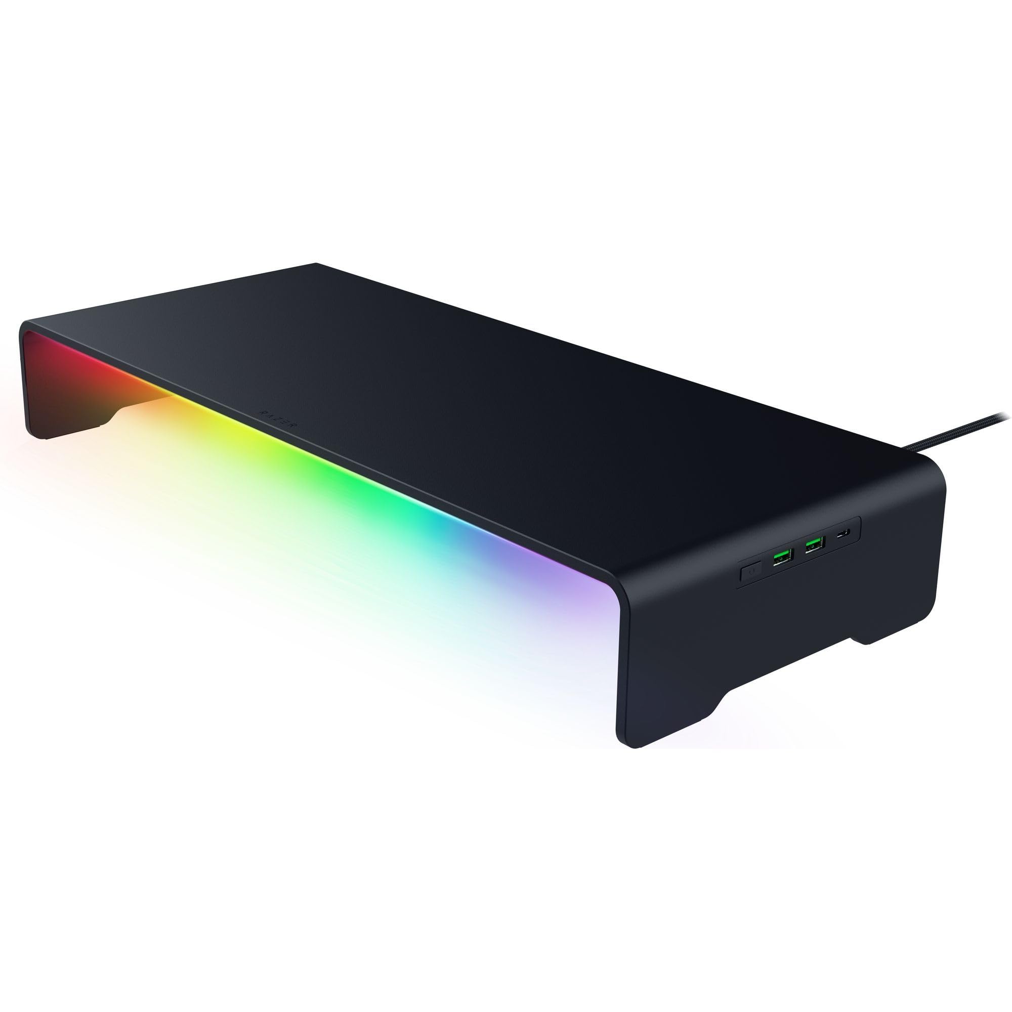 Photo 1 of Razer Monitor Stand Chroma: 4 Port Hub - USB A 3.2, USB C 3.2, HDMI 2.0 - Ergonomic Height - Durable Aluminum Supports Up to 44 lbs - Organize Storage Shelf - Remappable RGB Buttons - Chroma RGB