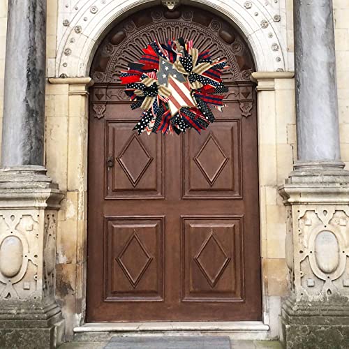 20'' Red White and Blue Wreaths for Front Door,4th of July Wreath Decorations,Patriotic Wreaths Wall Hanging Outdoor Decor,Porch Fence Decorations Hanging Gift for Memorial Day (Red)