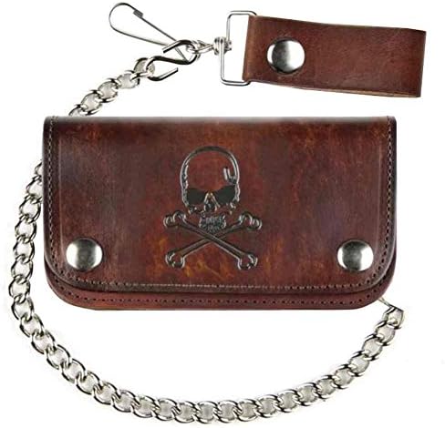 Biker Men's 6 in Skull &amp; Crossbones Antique Motorcycle Chain Wallet AB412-6