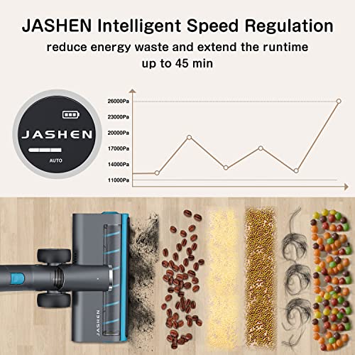 JASHEN V18 Cordless Vacuum Cleaner,Powerful Stick Vacuum with 26Kpa