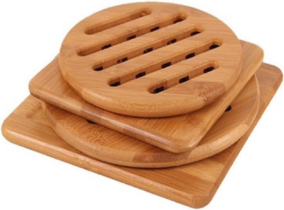 4 Pieces Trivet for Hot Dishes, Hot Pads Trivets, Solid Bamboo Wood Non