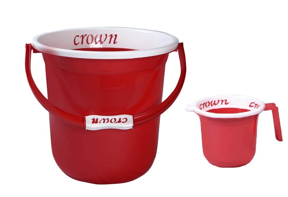 Ivn Creations Crown Plastic Bathroom Bucket and Mug Set (13 LTR+1.5 LTR