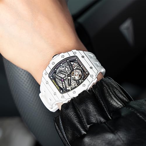 TSAR BOMBA Men's Automatic Watch Skeleton Watch Luxury Barrel Mechanical Watch 50m Waterproof Analog Watch