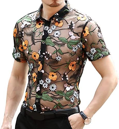 Amazon.com: WDIRARA Men's Floral Sheer Mesh See Through Button Up