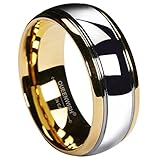 QUEENWISH® 8mm Tungsten Carbide Wedding Band Gold Silver Dome Gunmetal Bridal Ring Men Jewelry Size 6-13