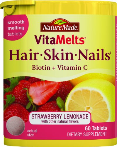 Nature Made Vitamelts Hair Skin Nails Tablets, Strawberry Lemonade, 60 Count