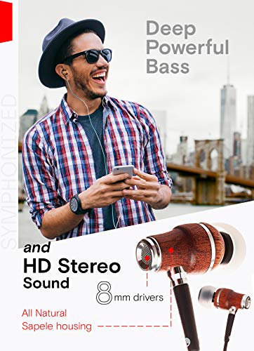 Symphonized NRG X Sapele Wood Earbuds, Ergonomic Design in-Ear Noise-Isolating Headphones, Earphones with Angle-Fit Ear Tips, in-line Microphone and Volume Control, Stereo Earphones (Black & White)