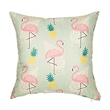 Fjfz Pink Flamingo Pineapple Palm Leaves Cotton Linen Home Decorative Throw Pillow Case Cushion Cover for Sofa Couch, 18