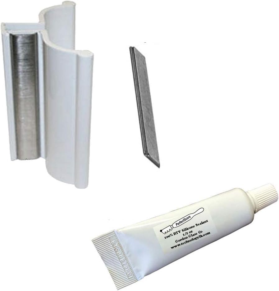 3" White Frameless Shower Door Handle with Metal Strike, and