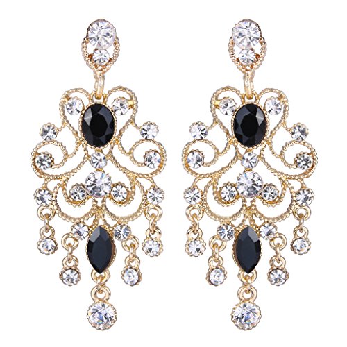BriLove Women s Vintaged Style Bridal Crystal Drop Hollow Chandelier Filigree Dangle Earrings Gold-tone Black BriLove Women s Vintaged Style Bridal Crystal Drop Hollow Chandelier Filigree Dangle Earrings Gold-tone Black