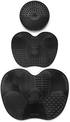 Makeup Brush Cleaning Mats, Set of 3; Large, Medium, and Small Mats -Portable and Durable Cosmetic Silicone Washing Tools with Suction Cups by Thingyz (Black)