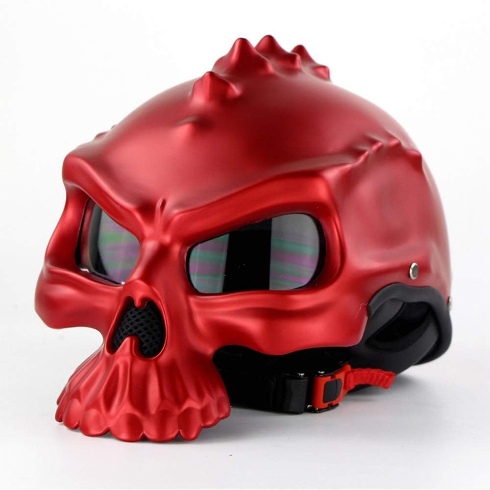 Cycling fox Open motorcycle helmet, skull Shape dirt bike retro personality helmet Dual Use Breathable Harley Half Face helmet DOT approved for cruiser scooter,M