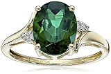 10k Yellow Gold Created Emerald and Diamond Oval Ring, Size 6