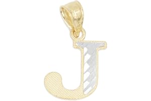 ICE ON FIRE JEWELRY 10k Real Solid Gold Two Tone Initial Pendant with Diamond Cut Finish, Available in Different Letters Personalized Letter Jewelry Gifts for Her (J)
