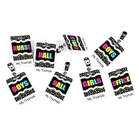 Kasefazem Hall Pass School set of 8 Personalized Teacher Badges, Black with Colorful Polka Dot