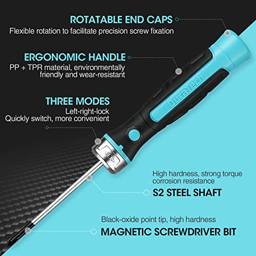 DuraTech 6-Piece Precision Screwdriver Set, Phillips, Slotted, Magnetic Screw Drivers with Innovated Ratcheting Setting, Magnetizer and Storage Bag, Repair Tool Kit For Eyeglass, Watch, Jewelry