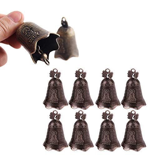 KOOBOOK 5Pcs Retro China's Mini Bronze Sculpture Pray Buddha Feng Shui Bell Home Garden Decorative Wind Bells Car Pendant Accessories 50x30mm
