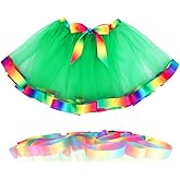 Nicute Rainbow Womens Tutu Layered Tulle Ballet Skirt Rave Festival Colorful Tutu for Adult (B Green with Ribbon)