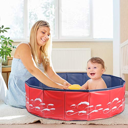 Delicacy Foldable Dog Pool, PVC Collapsible Dogs Pet Kiddie Bath Pool Swimming Pool,Bathing Tub for Dogs Cats and Kids-Red
