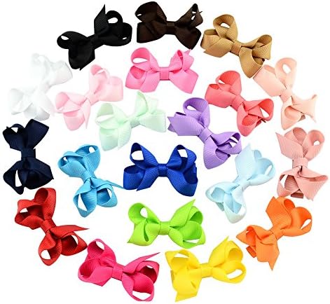 Zapire 20pcs Mini Hair Bows Baby Girl Alligator Clips Grosgrain Ribbon Clips Barrettes Hair Accessories for Baby Girls Newborn Infant Toddlers (20pcs 2.4")