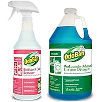 OdoBan Professional Cleaning BioLaundry Advanced Enzyme Detergent, 1 Gal, and BioStain and Odor Remover Spray, 32 oz