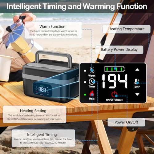 TECKZOON Portable Electric Lunch Box, Rechargeable Self-Warming Wireless Lunch Box, 1L Adult Bento Lunch Boxes with Scheduled Warming, Food Lunch Boxes for On-the-Go Meals