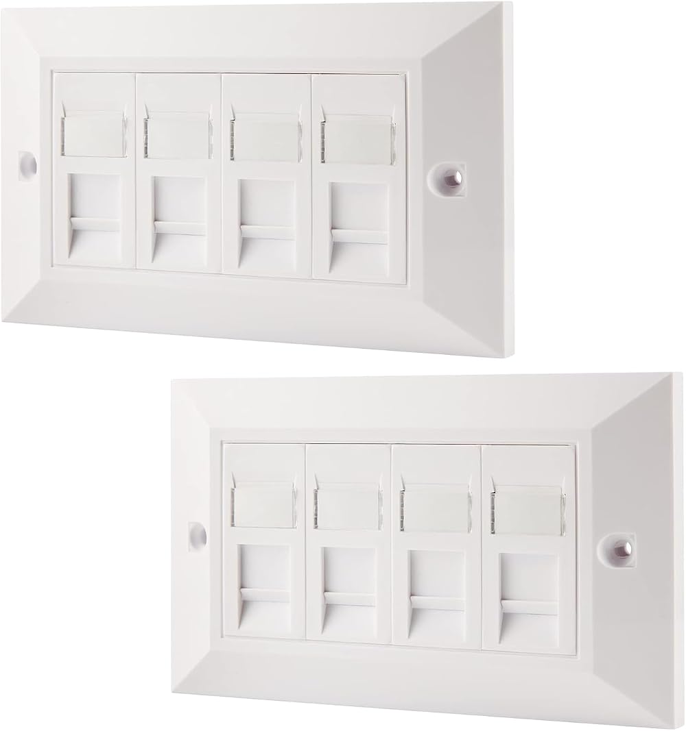 rhinocables CAT6 Faceplate 4 Port Double RJ45 Wall Socket Pack of 2